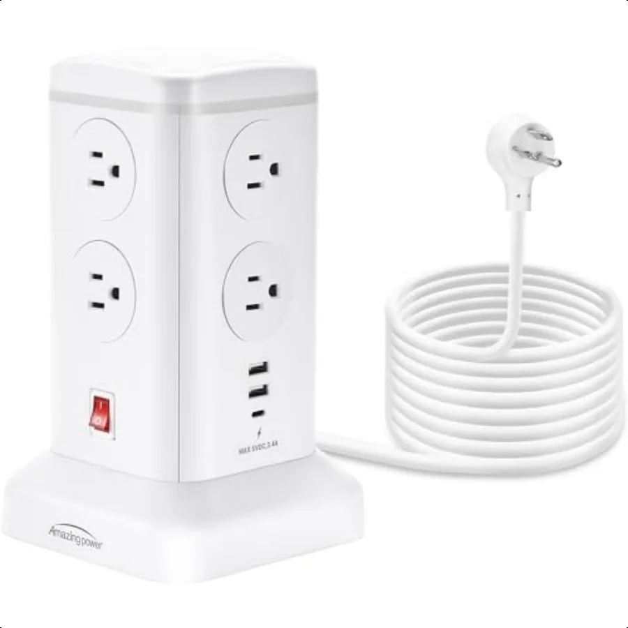 

6.5Ft Surge Protector Power Strip Tower 8 AC Outlets 6 USB Ports MultiDevice Charging Station with Overload Protection for Home