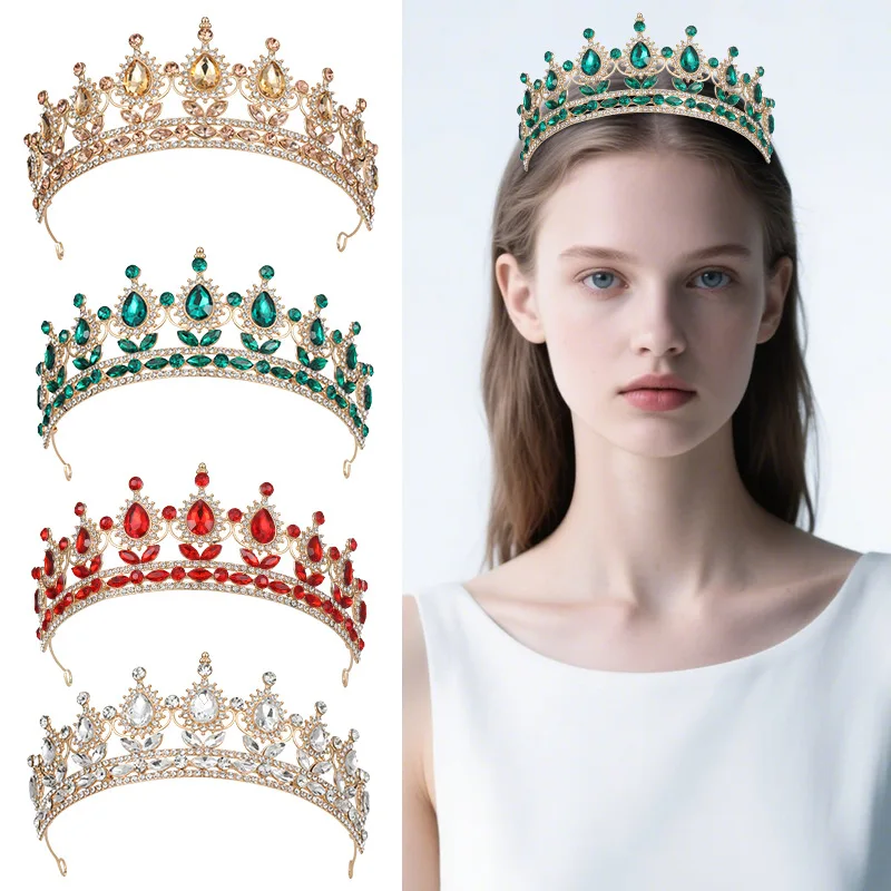 Luxury Purple Green Pink Crystal Wedding Crown Queen Baroque Tiara Headband For Women Diadem Hair Accessories