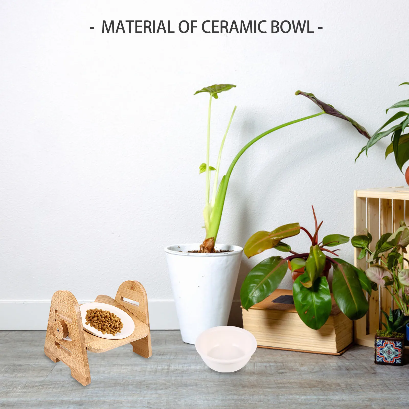 

Регулируемая деревянная подставка для керамической миски для кошек, наклонный дизайн, приподнятая миска-кормушка для еды и воды для кошек