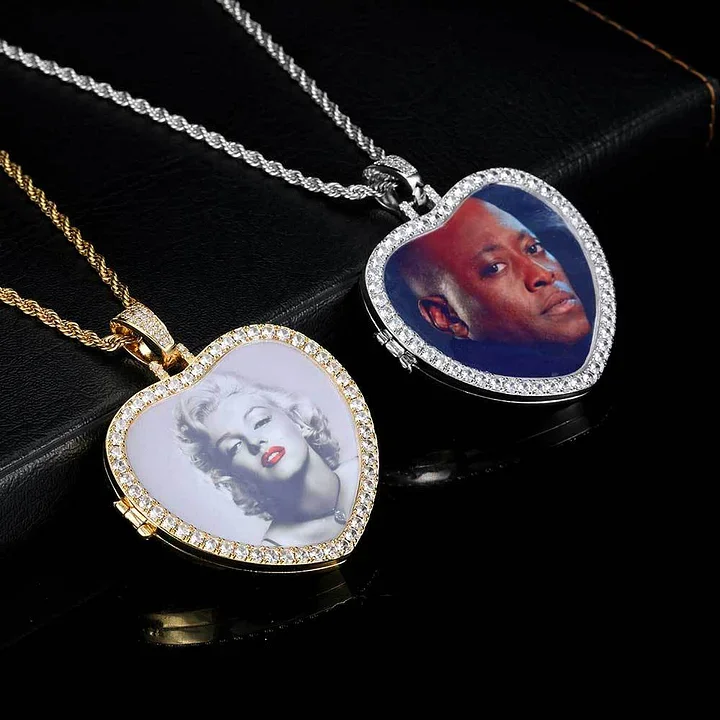 

ZGYXCZONE Hip Hop Hollow Flip Love Photo Pendant Necklace Micro Inlaid Zircon Personalized Photo Necklace