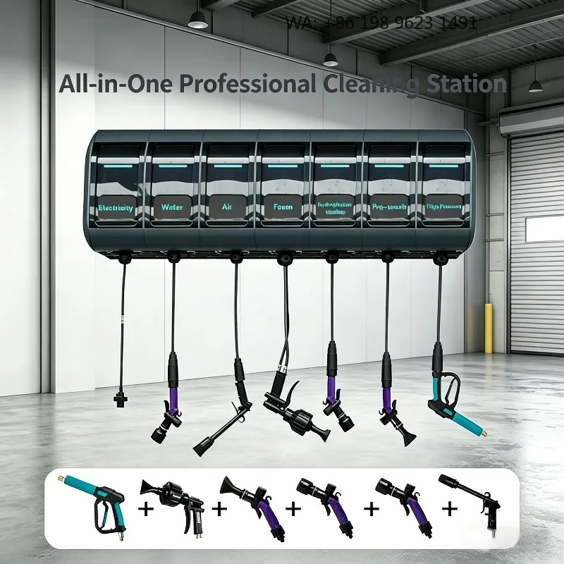 7-IN-1  Car Wash Hose Reel Water Air High Pressure Foam Pre-wash Hydrophobic Coating Car Detailing Equipment