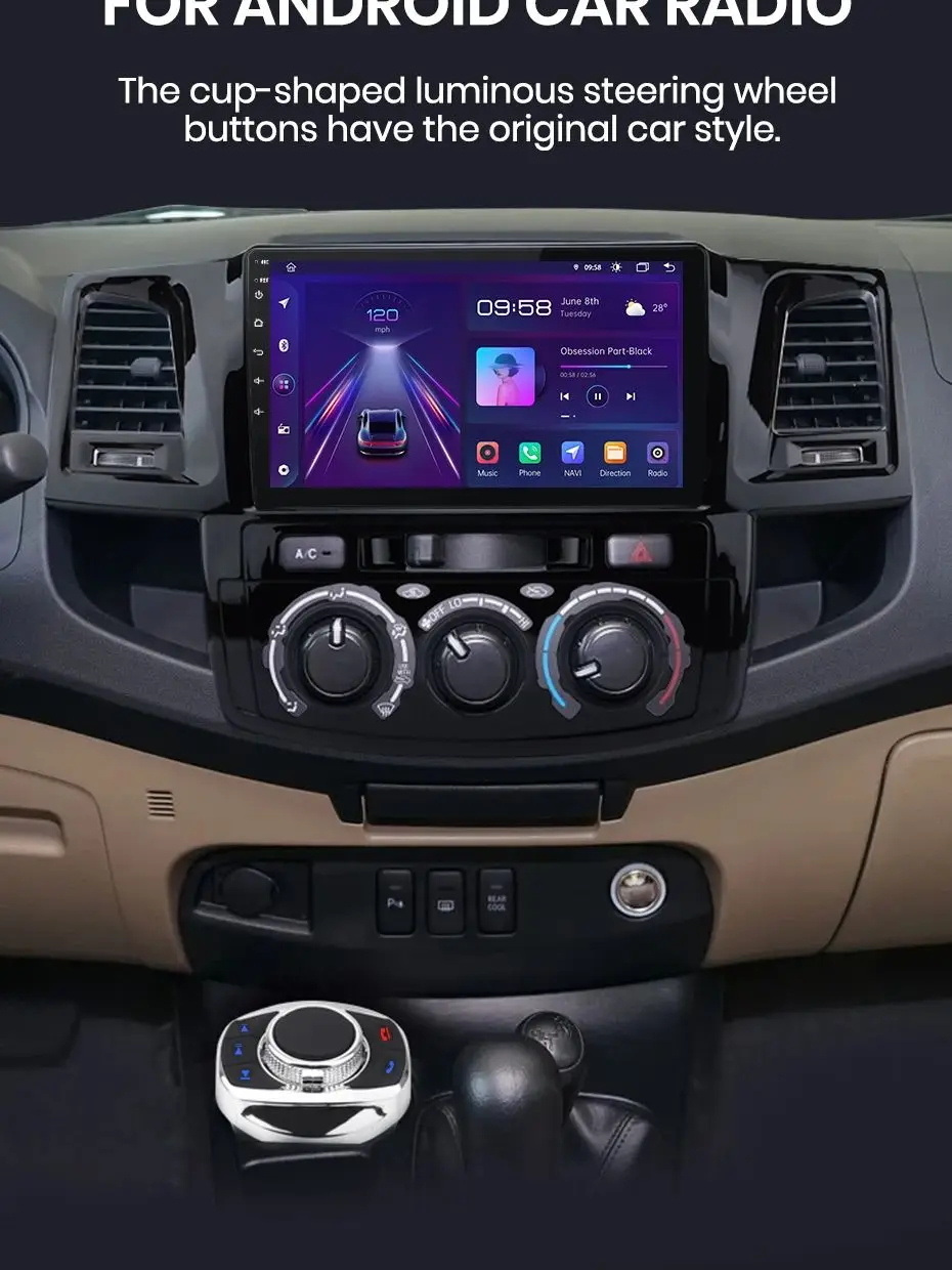 Junsun Universal-Auto-Lenkrad-Steuertaste für Android, Autoradio, 8 Tastenfunktionen, Tassenform mit LED-Licht
