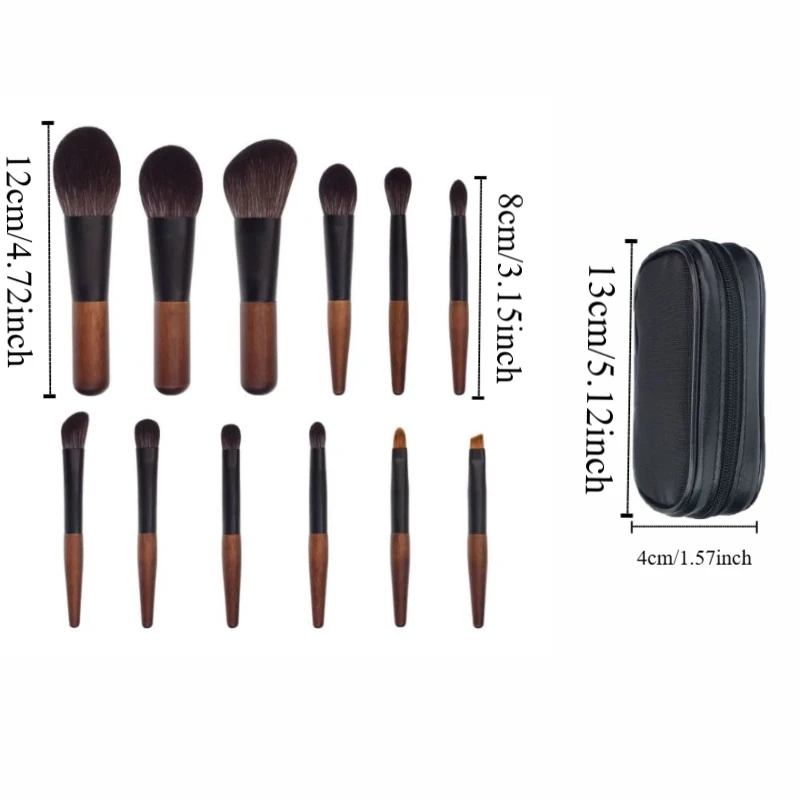 12 ชิ้น Lip liner แปรงแต่งหน้าขนาดเล็กชุดกล่องเก็บ Furry คอนซีลเลอร์ชุดแปรงไม้เครื่องมือเครื่องสําอาง Eye Brow Roller แปรง Travel