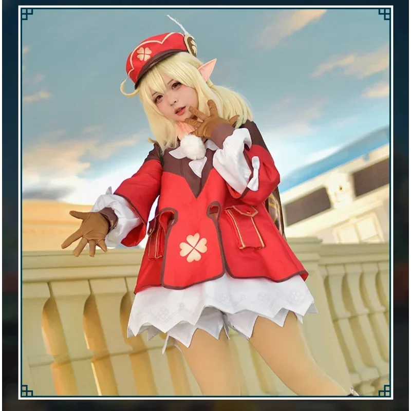 2025 Genshin Impact Klee Dress Backpack Cosplay Costume Uniform Game Suit Halloween Party Outfit Wig Shoes for Women chi