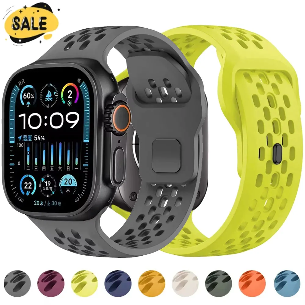 Atmungsaktives Silikonarmband für Apple Watch Band 49 mm 46 mm 45 mm 44 mm 42 mm 41 mm 40 mm Sportarmband iWatch Ultra 10 9 8 7 6 SE Gürtel