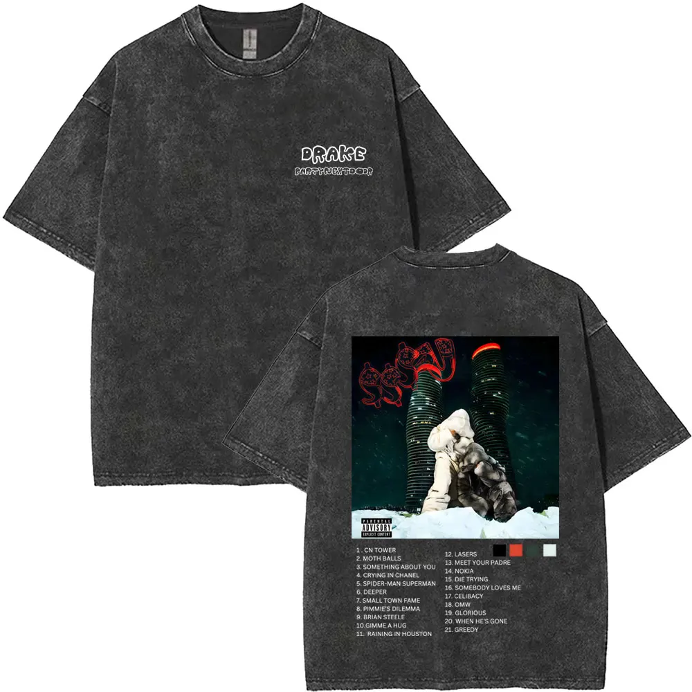 

Rapper Drake with Partynextdoor 2025 Vintage Washed T-shirt SSS4U Some Sexy Songs 4 U Album Graphic Tshirt Men Hip Hop T Shirts