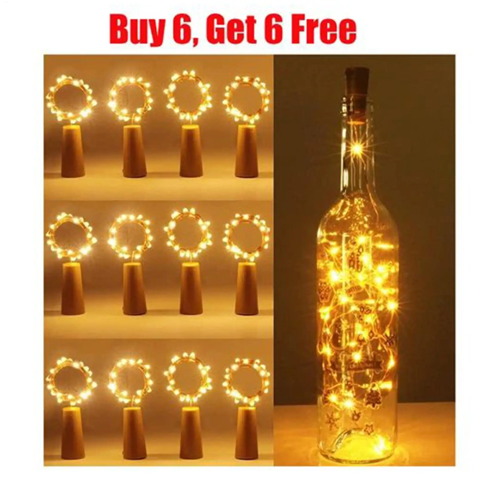 سلسلة أضواء 20-LED زجاجة النبيذ الفلين الإضاءة 6.56FT سلسلة أضواء الزفاف الصغيرة لحفل زفاف مهرجان عيد ميلاد الجدول