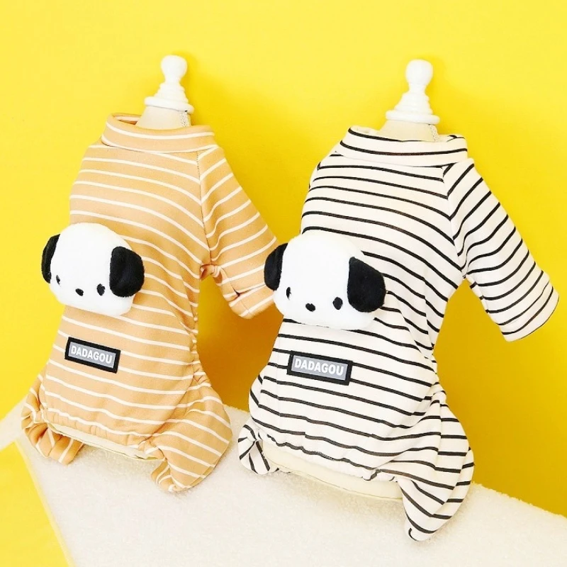 Pet Dog Jumpsuit Winter Warm Dog Clothes Cute Pattern Puppy Pajamas Fashion Soft Cat Striped Jumpsuits Yorkie Chihuahua Clothes