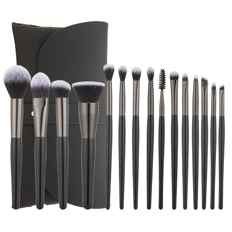 15-Piece Makeup Brush Set Animal Hair Beauty Tools Full Face Kit Includes Blush Foundation Concealer Eyeshadow Brushes for Profe