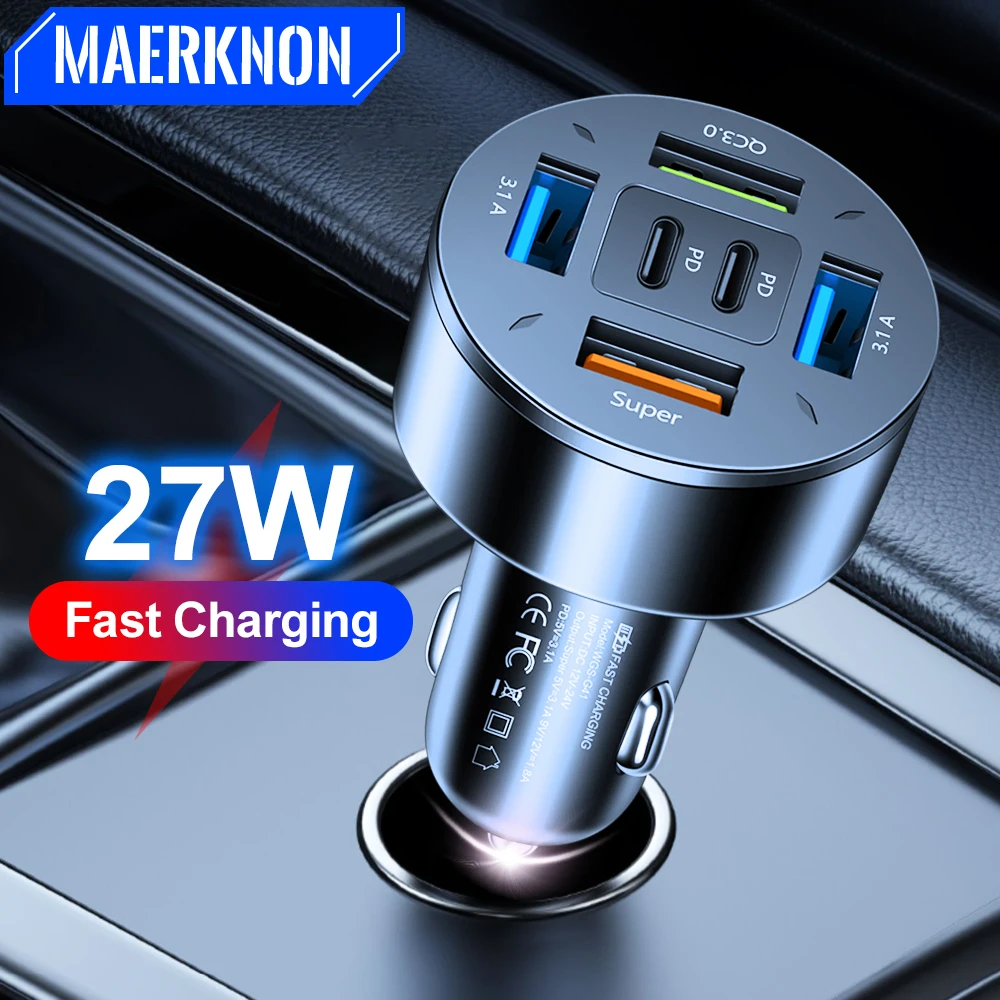 6 Ports USB C Car Charger Type C Fast Charging PD Car Chargers Adapter for Iphone Xiaomi Samsung USB Type C Car Phone Charger