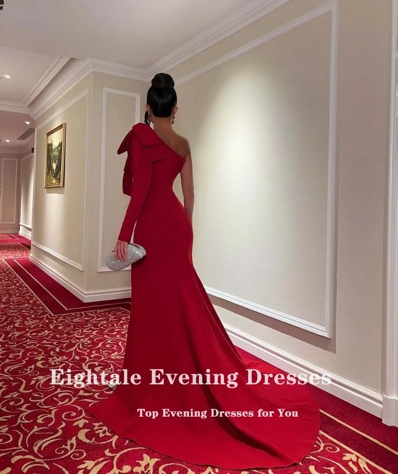 

Eightale Arabic Evening Dresses One Shoulder Long Sleeve Customized Strethcy Satin Mermaid Party Prom Gowns