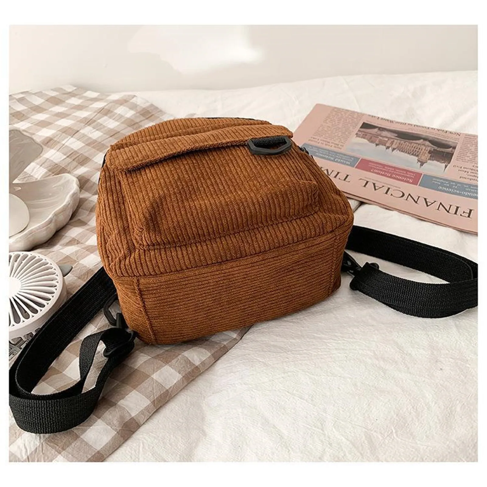 Fashion Women\'s Mini Backpack Fashion Solid Color Corduroy Small Simple Casual Traveling Large Capacity Bookbag Female Schoolbag