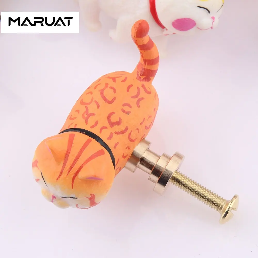 Brass Rotatable Cat Head Cat Handle Cartoon Wardrobe Door Handle Cute Drawer Single Hole Small Handle Drawer Handle