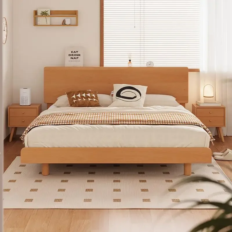 Master bedroom Japanese log wind 1.5 Nordic pure solid wood second bedroom suspension bed