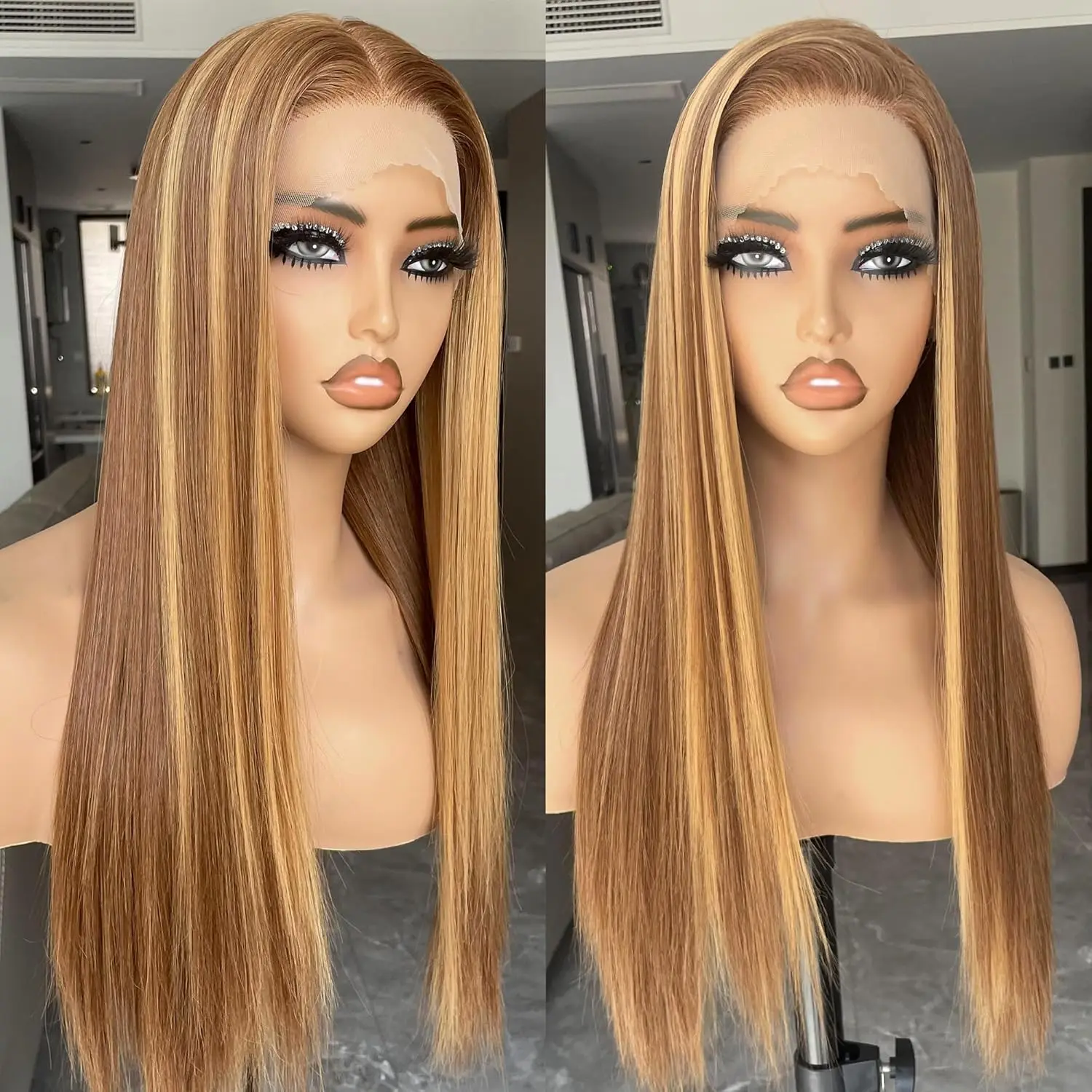 34 36 Inch P4/27 Straight Lace Front WIg Human Hair Omber Highlight Colored 13x4 13x6 HD Lace Frontal Wigs 200 Density Remy Hair