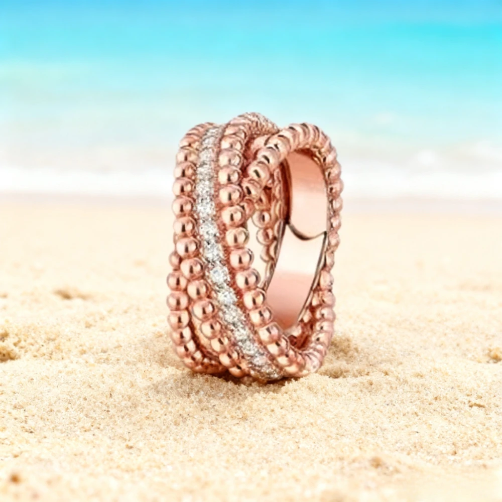 

2025 Trendy Jewelry Rose - gold Bead - style Cross Ring for Women, Zircon - designed, Lux for Brand Parties