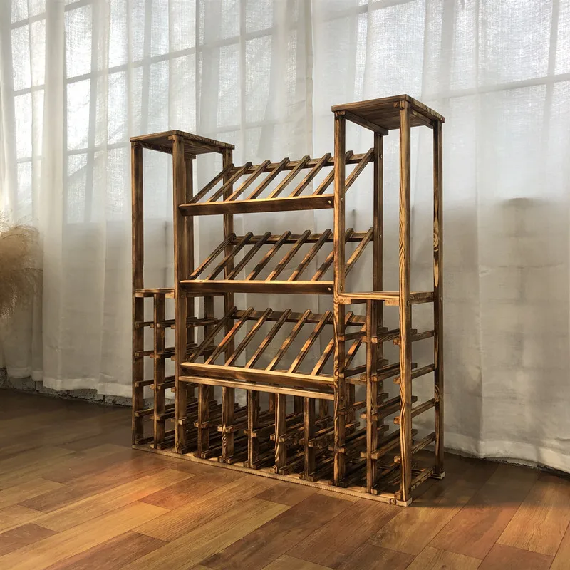 Vino rosso portabottiglie in legno massello portabottiglie espositore armadietto per vino creativo ornamento d'uva in legno pavimento di grande capacità