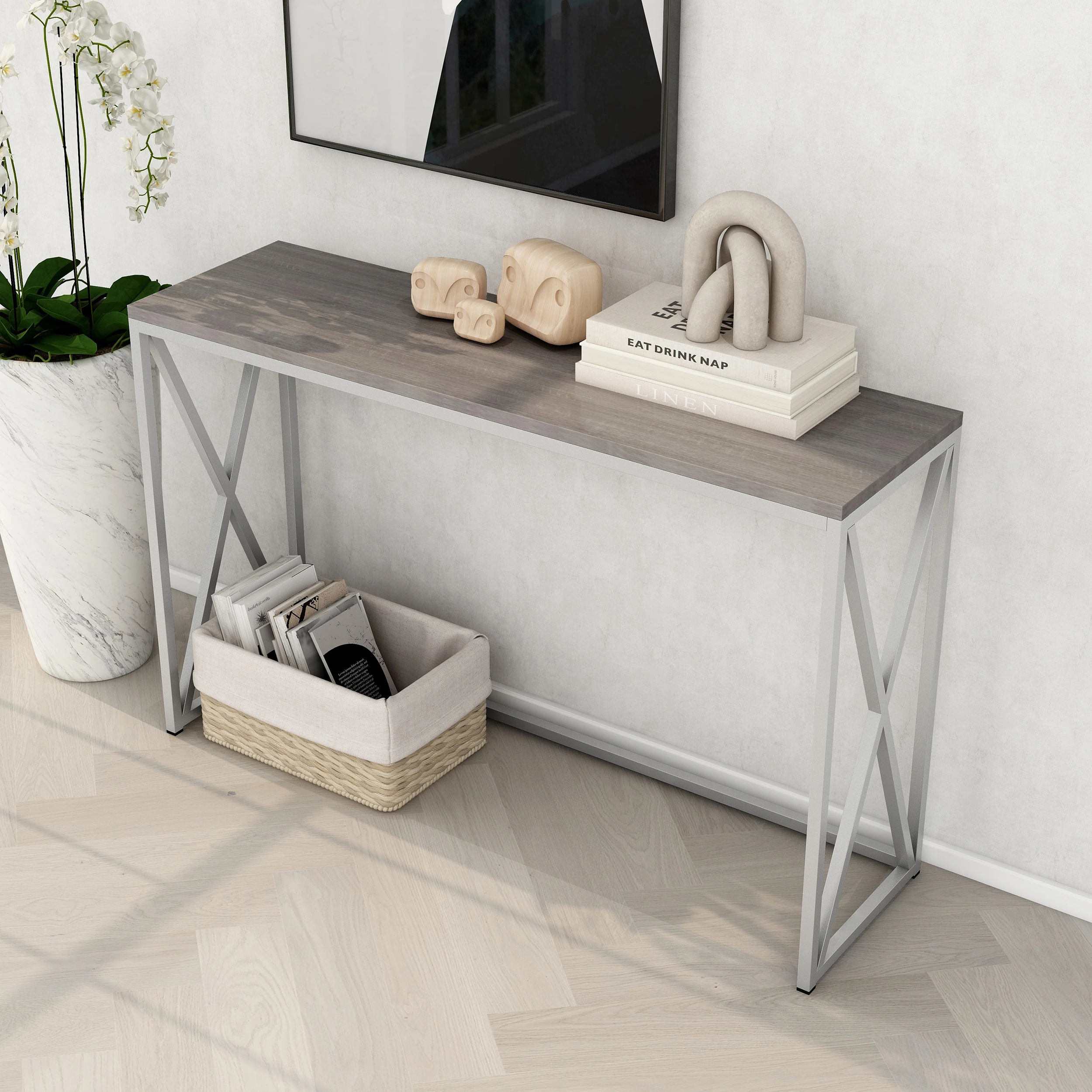 Coffee Table Silver Modern Practical Wooden Coffee Table with Sturdy Metal Legs a Rectangular Sofa Side Table in Selected Wood