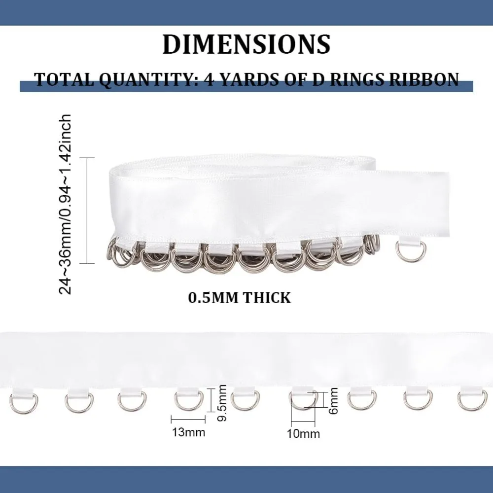 Dリング付きの白いグロメットトリム,衣服コルセットを縫うためのアイレットトリミングリボン,シャツドレス作成キット,6x10mm, 0.94インチ,4ヤード