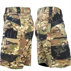 Pantalones cortos de camuflaje para hombre, pantalones militares de secado rápido, múltiples bolsillos, senderismo al aire libre, pesca, pantalones cortos finos, Jogger masculino de verano