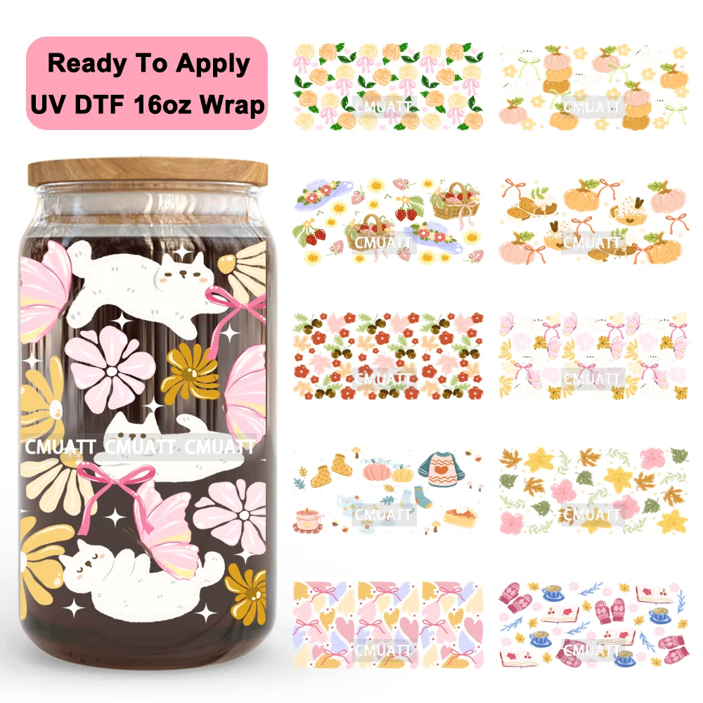 

Fall Pumpkin Spice Tis The Season 16OZ UV DTF Cup Wraps Ready To Apply Waterproof Transfer Stickers For Libbey Glass Can Tumbler