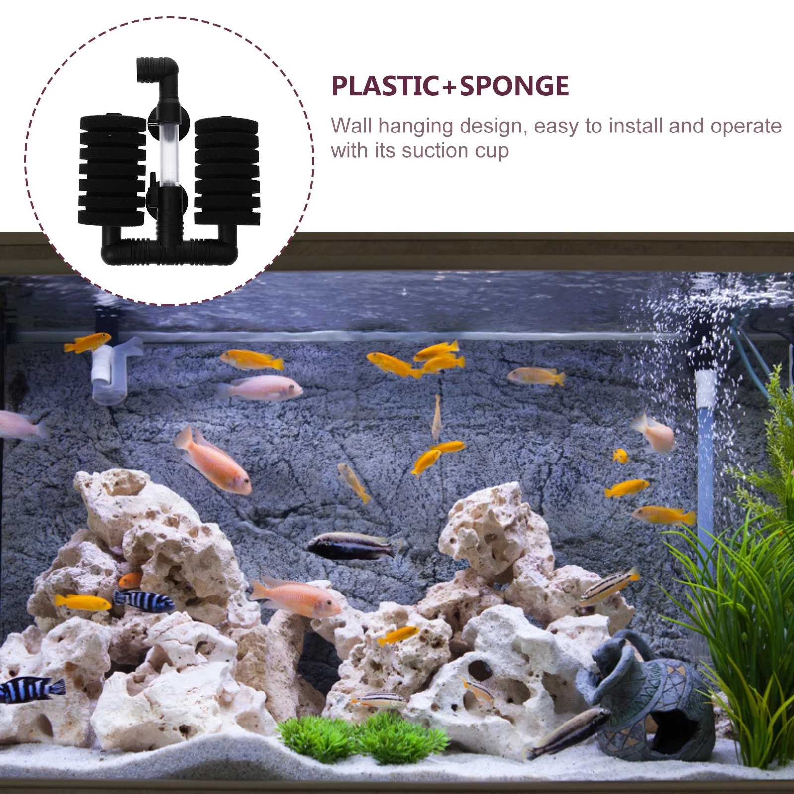 

1pc Aquarium Sponge Filter Double Sponge Biochemical Water Tank Filter Wall Hanging Pneumatic Oxygen Pump Air Operated Fish Tank