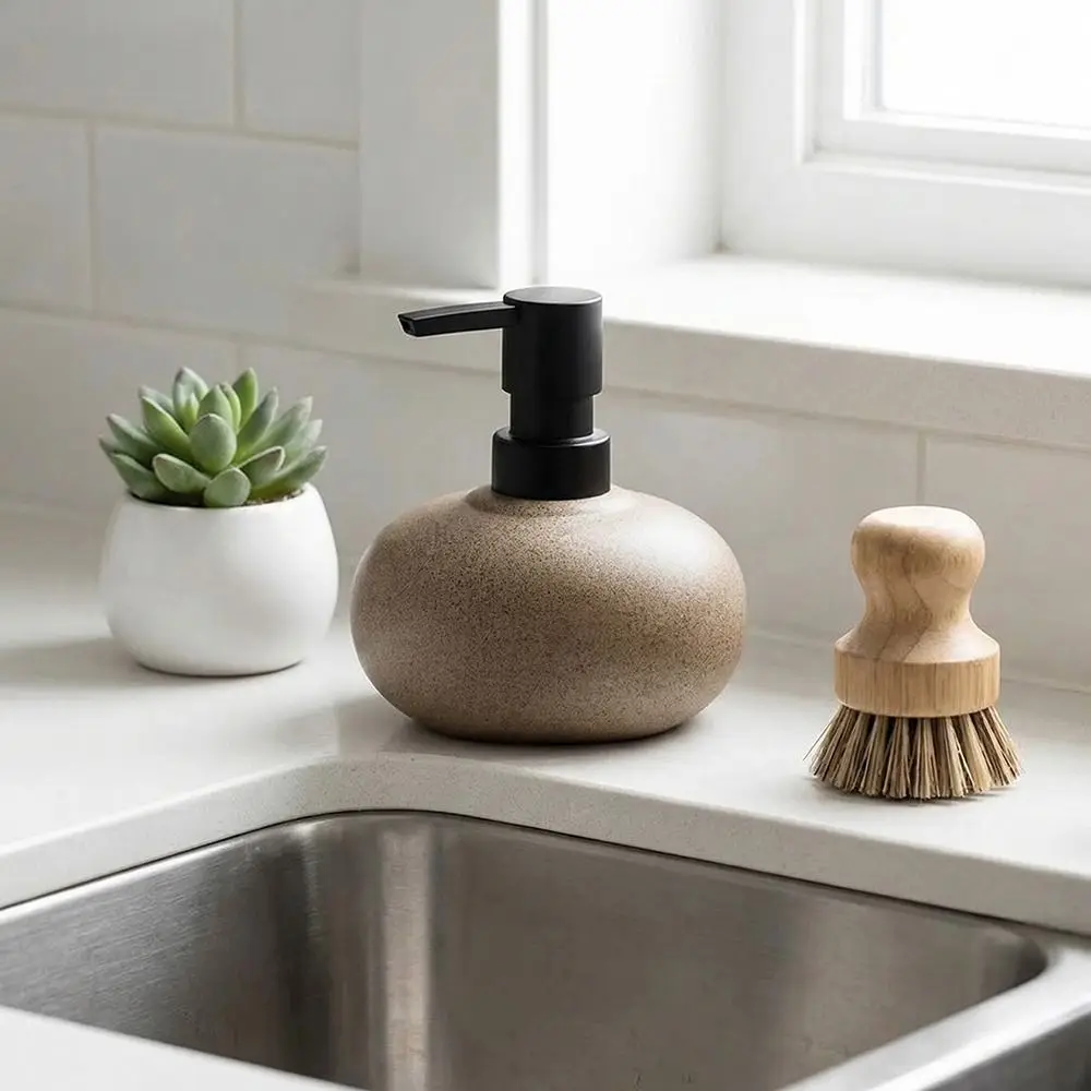 

Body Wash Stone-Textured Press Bottle Vintage Coarse Pottery Lotion Bottle Ceramic Nordic Dispenser Hotel