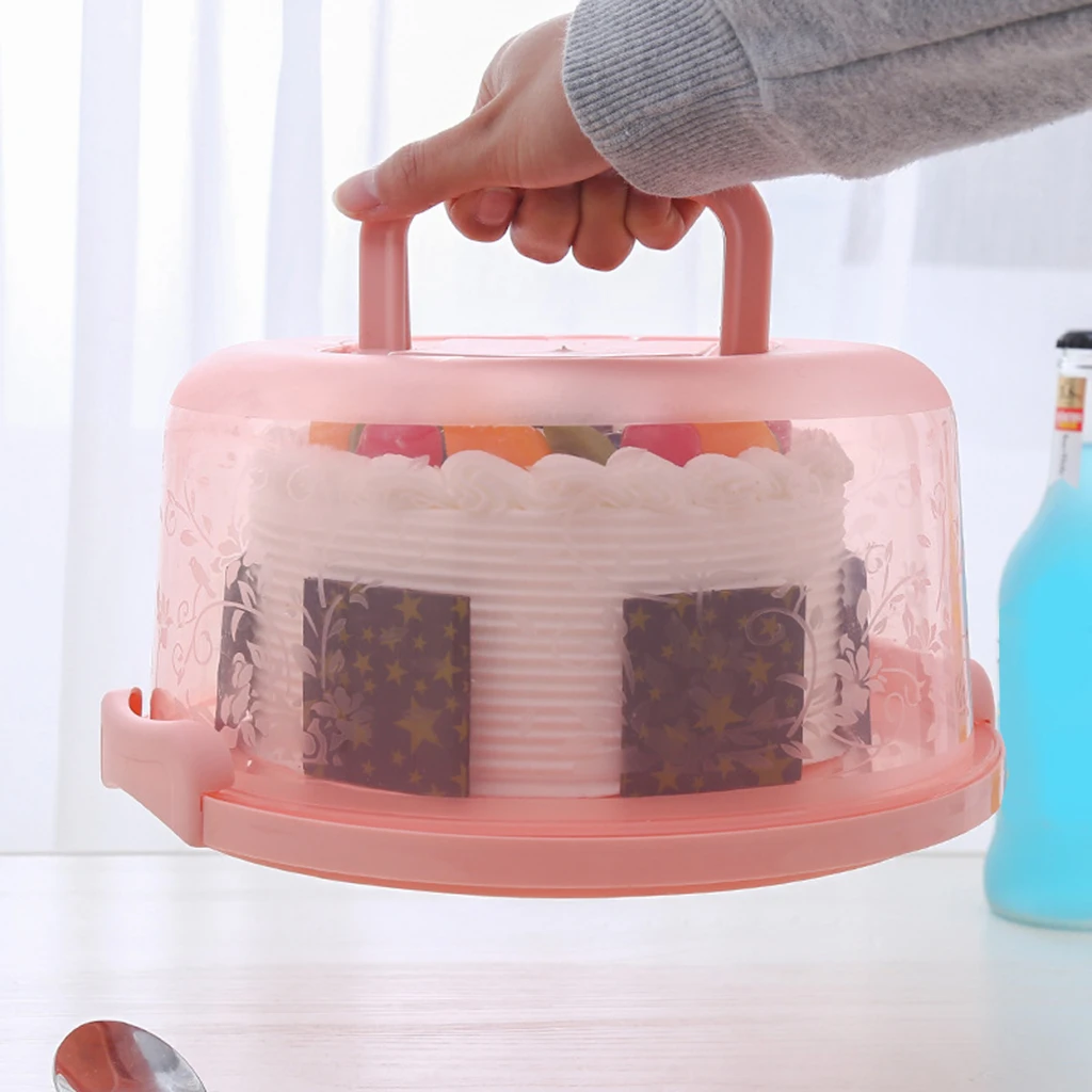 Portable  Cake Box Round Food Fresh-keeping Box Dustproof Plastic Cake Stand With Lid And Handle Fruits Vegetables Storage Boxs