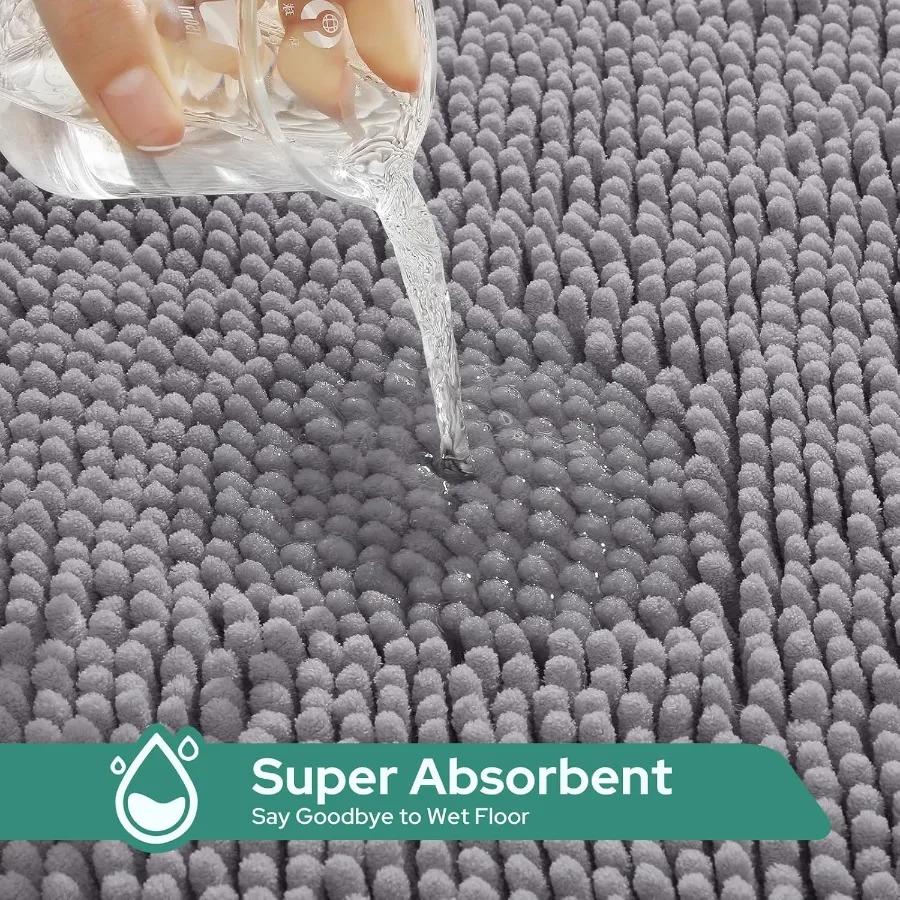 회색 욕실 매트 세트 3종 셔닐 욕실 매트 부드럽고 흡수성 좋은 미끄럼 방지 세탁 가능 욕실 매트와 변기 뚜껑 커버 포함 이상적인 선물