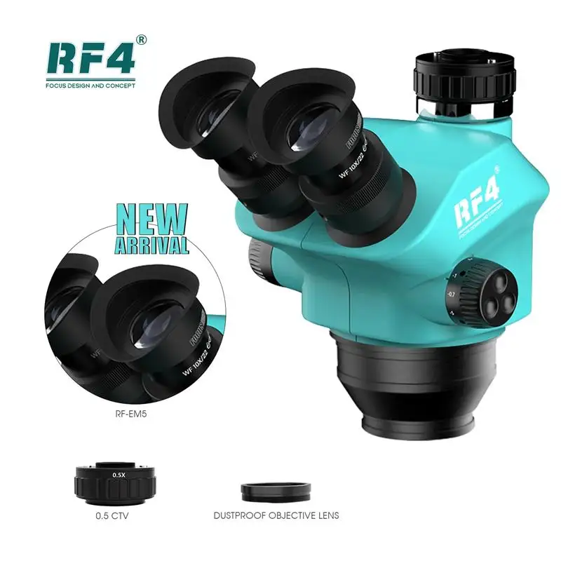 Top RF4 7-50X Trinocular Continuous Zoom Stereo Microscope WF10X/22mm Eyepiece Suitable for Mobile Phone PCB Welding Microscope