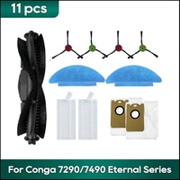 11PCS For Cecotec Conga 7490 / 7290 Eternal Robot Vacuums Spare Replacement Dust Bag Sack Main Side Brush Hepa Filter Mop