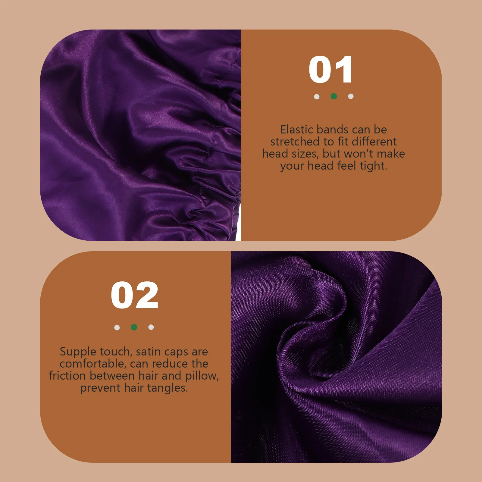 

2Pcs Satin Hair Care Bonnets Elastic Sleep Hats for Women Shower Caps Comfortable Breathable Household Use