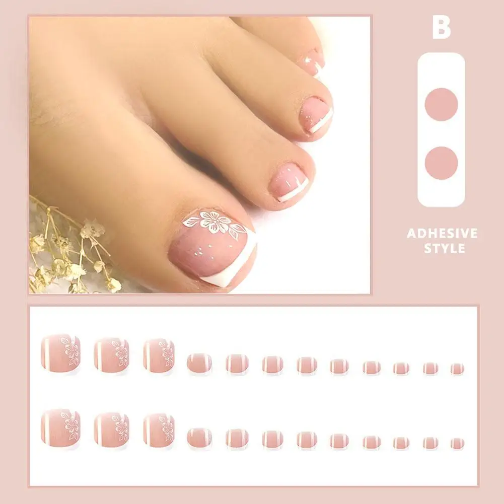 1patch White Wearing Toenails Patch Reusable Waterproof Square False Press Fake Head Artificial On Acrylic Tips Nails Art N T8H2