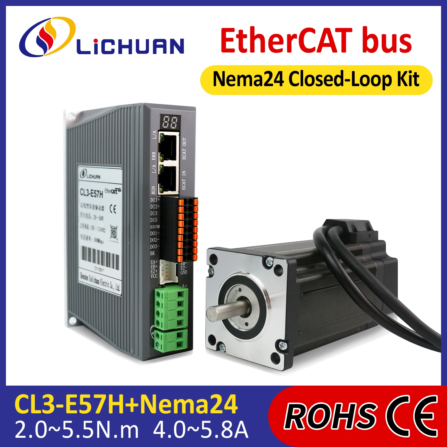 DC24～48V 4/4.5/5/5.8A 1000PPR Stepper Motor Controller 2/2.3/2.8/4.5/4.8/5.5N.m 2Phase Nema24 Closed Loop Stepper Motor Drivers