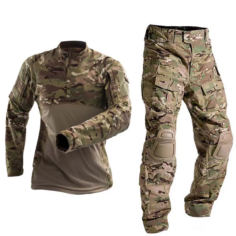 Outdoor Uniform Tactical Suits Combat Shirts Outfit Men Clothing Windproof Tatico Tops Airsoft Camo Hunting Pants +Pads