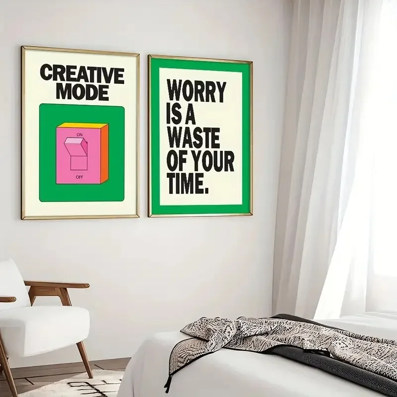 Fuuny Green Creative Pattern Canvas Prints Fashionable Motivational Quotes Wall Art Posters for Modern Living Room Home Decor