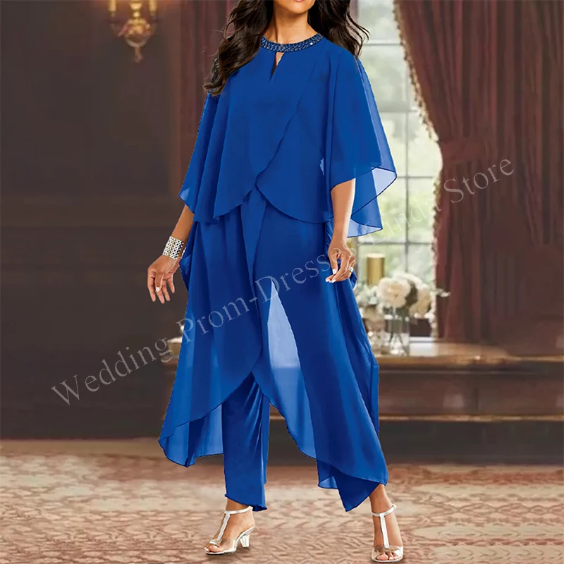 

Long Elegant Pantsuit Mother of the Bride Dresses Chiffon Beads Ankle-Length Wedding Guest Party Skirt for Women Evening Gala