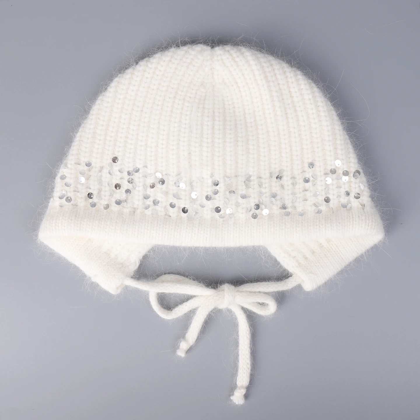 مطرزة محبوك الأرنب الفراء المخلوطة سبليت تصميم الصوف منفذها قبعة المرأة الشتاء الدفء في الهواء الطلق حماية الأذن قبعة صغيرة محبوكة قبعة