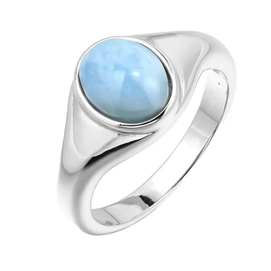 

Trendy Silver Plated Rhodium 18K Gold Ring with Larimar Stone - Elegant Fashion Jewelry Accessory for Women