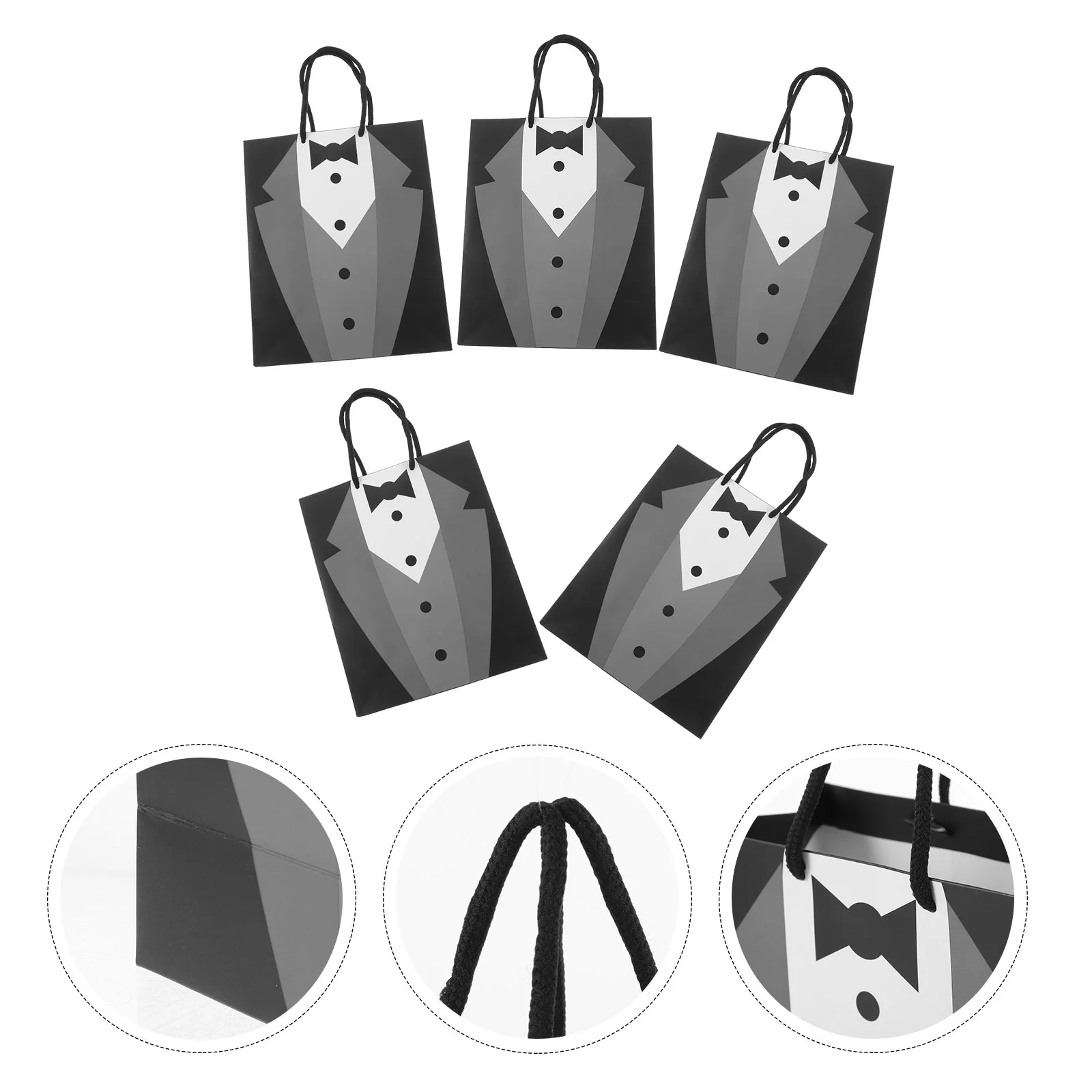 5 Pcs Black Tuxedo Bags Shopping Wrapping Paper Gift Packaging Handbag Creative Bridegroom Man Mens Gifts for