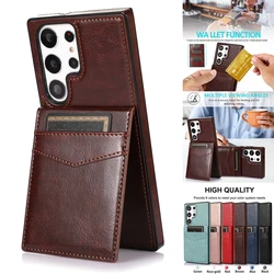Wallet Solid Color Bracket Card Flip Leather Case For Samsung Galaxy S24 Ultra S23 FE S22 Plus S21 S20 A13 A14 A15 A52 A53 A54