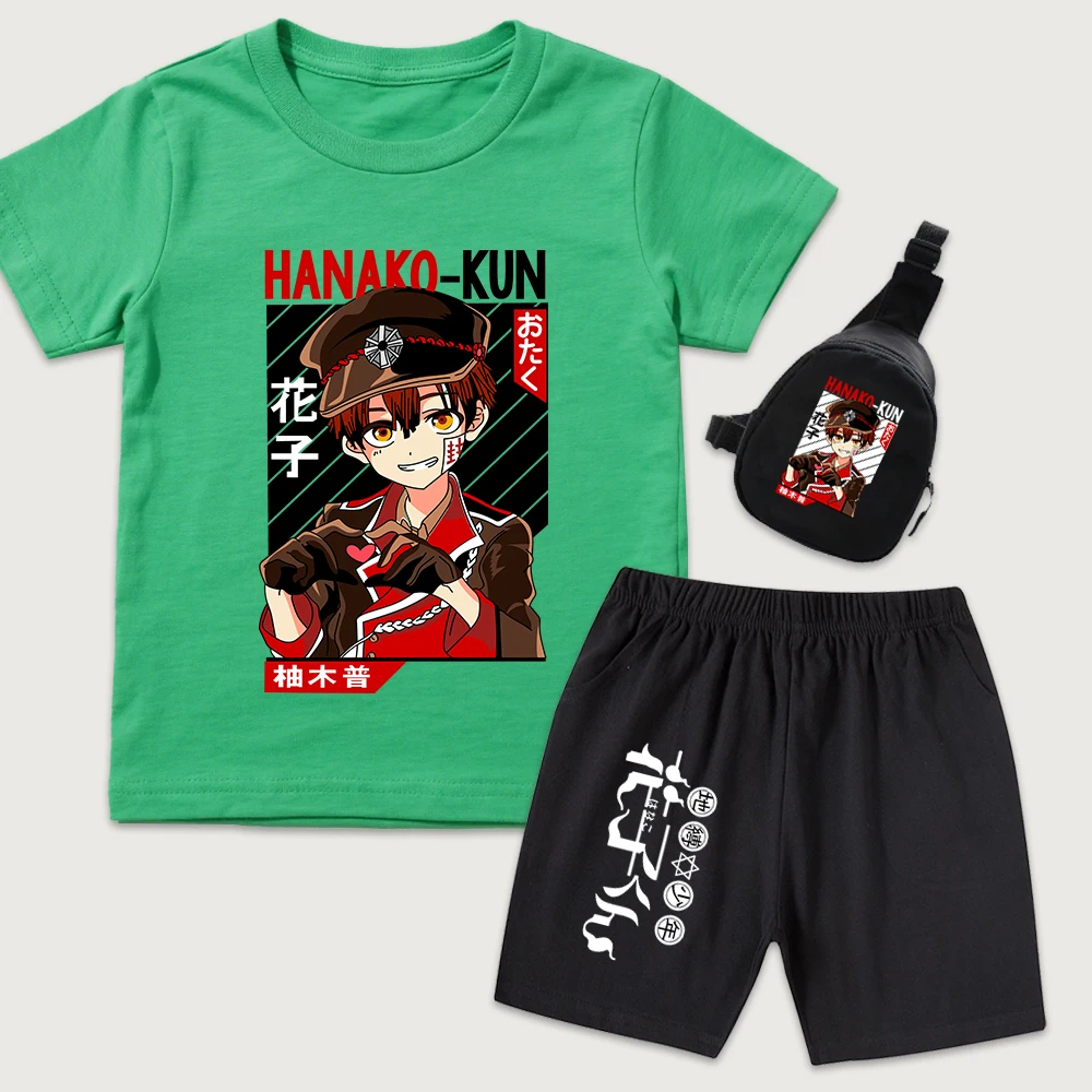 Toilet Bound Hanako Kun Anime Print Kids Cotton T Shirt Shorts Mini Chest Pack 3 Piece Set Casual Wear for Boys Girls
