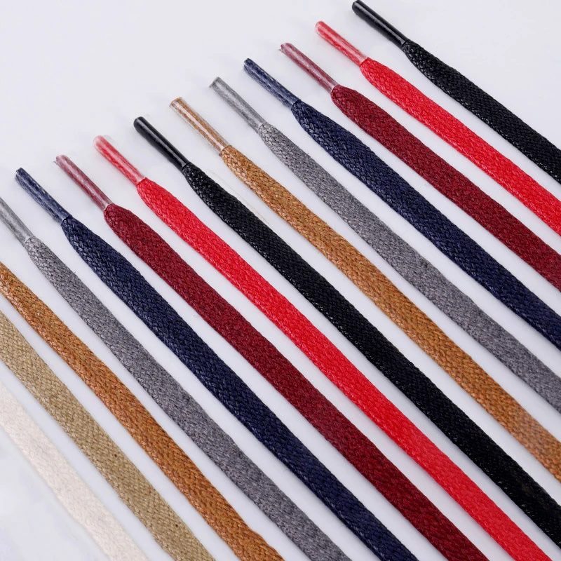 2Pcs/6Pcs New Flat Cotton Shoe Laces 0.6cm Wide Waxed Shoelaces Sneakers Boots Waterproof Leather Shoelace 80/100/120/140/160cm