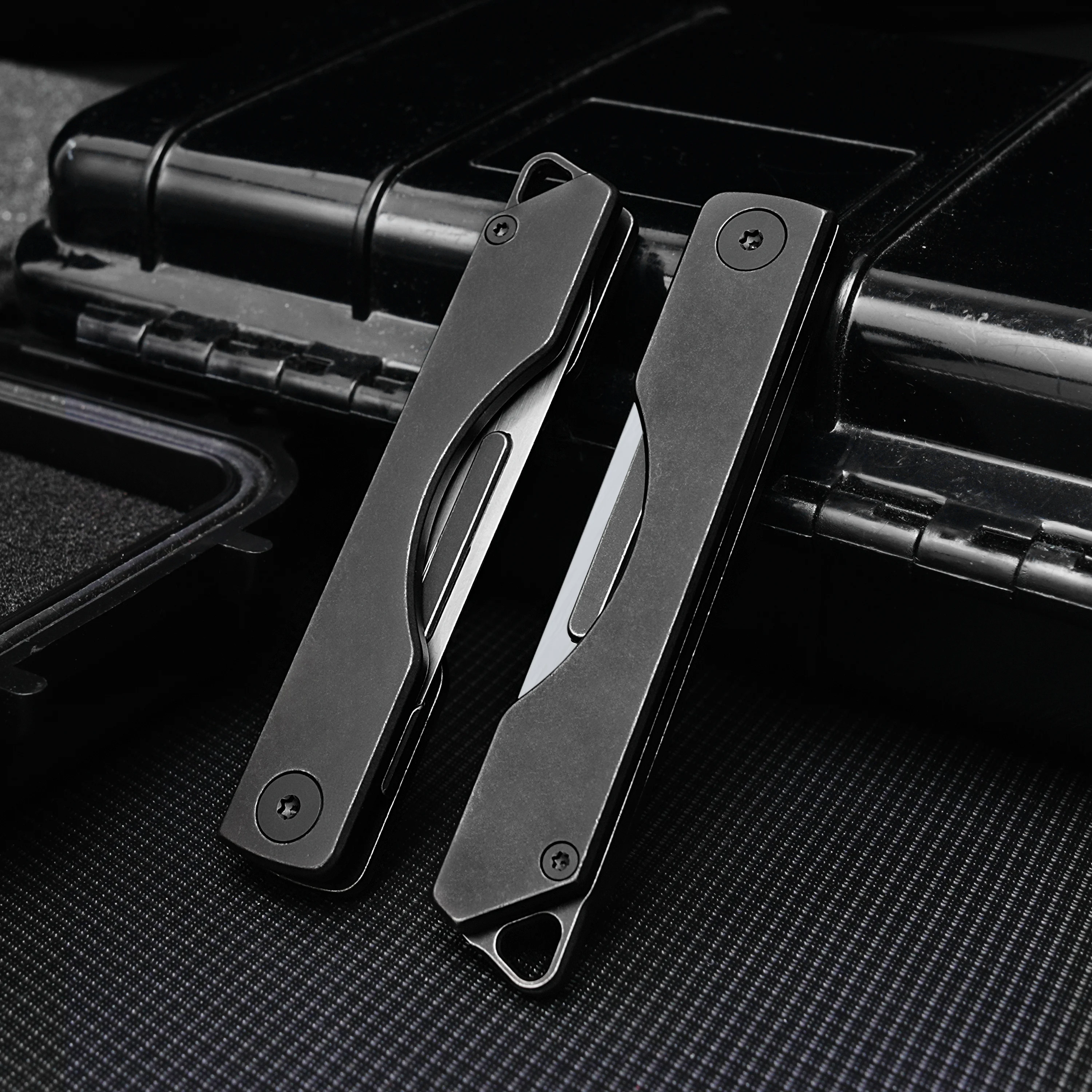 Folding Knife Black Titanium Alloy Low Profile Practical Knife Outdoor EDC Small Scale Tool