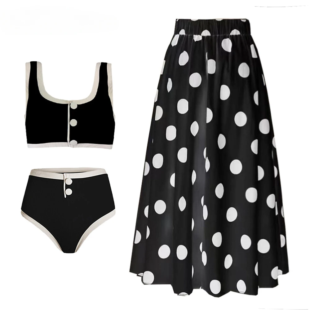 

2025 Push Up Bikinis Set For Women Vintage Print Swimwear Bikini Swimsuit Sexy Beach Skirt Bath Suit Summer Dress 3 Pcs