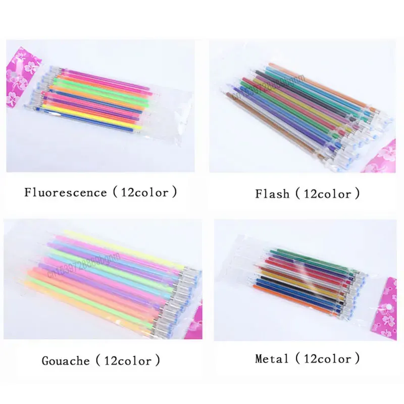 48/60 Neon Color Gel Pen Refill 0.8mm Metal Glitter Highlighter Fluorescent Ink Cartridge Painting Handle Rod Wring Stationery