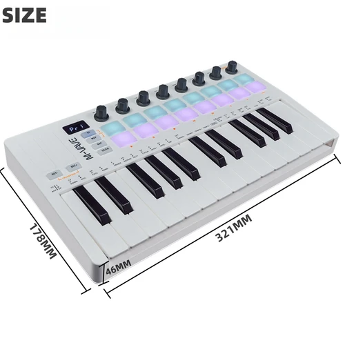 Imagen 2 del producto M-VAVE SMK-25 II Controlador de almohadilla MIDI Teclado USB Mini 25 teclas, 16 almohadillas de batería RGB, 8 perillas y producción musical, software incluido