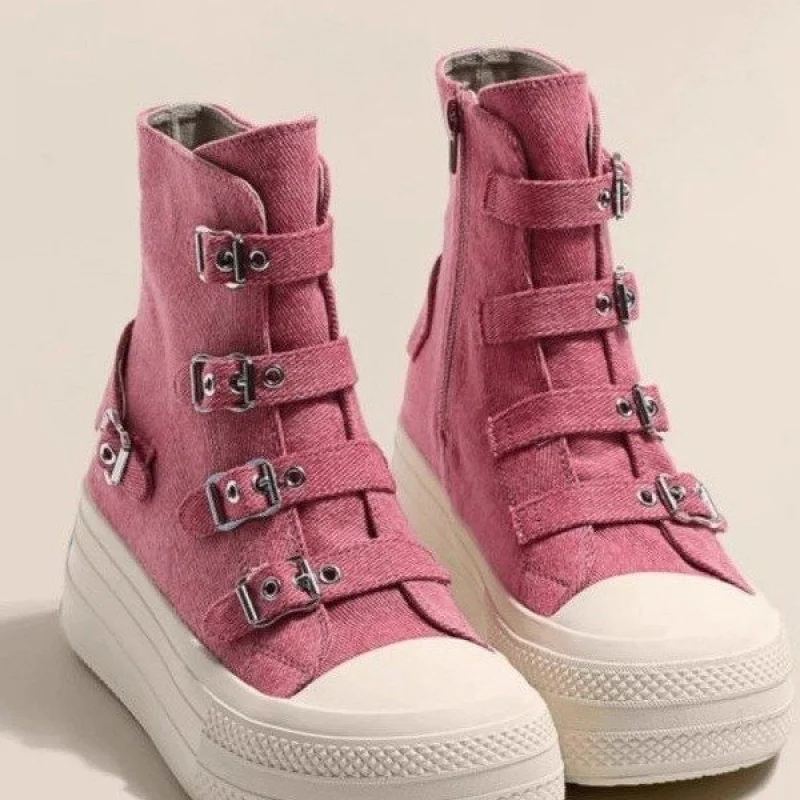 

Petite Height-Increasing Canvas Shoes for Women Short Boots 2025 New black high-top thick-soled casual white sneakers