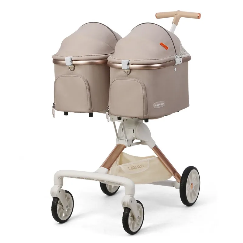 Cute Foldable Cat Stroller for 2 Cats 4 Wheels Outdoor Dual Cat Stroller Bag Detachable Dog Trolley Carrier Luxury Pet Products