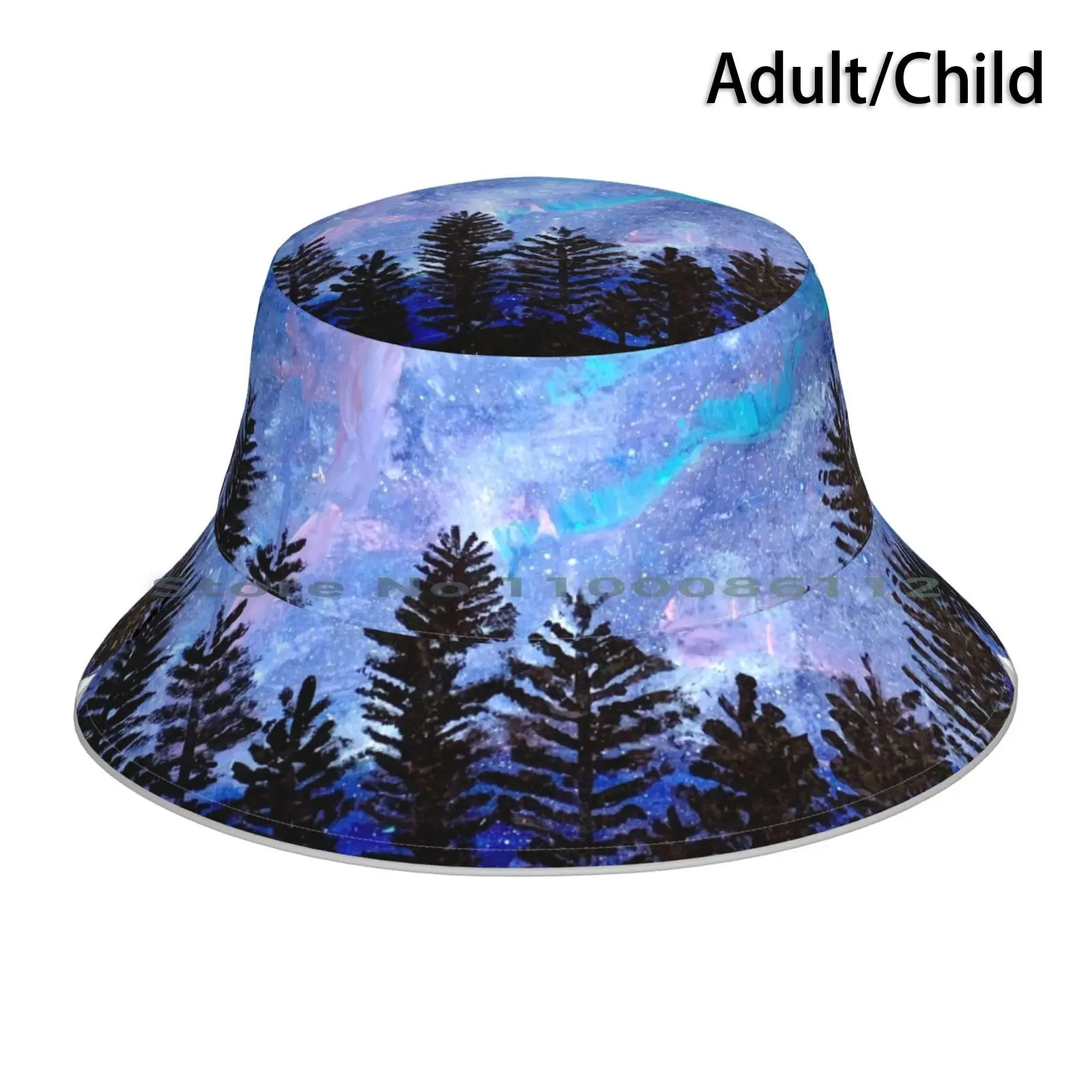 Northern Lights Bucket Hat Sun Cap Northern Lights Aurora Borealis Pine Trees Galaxy Night Sky Stars Nature Staple Chase